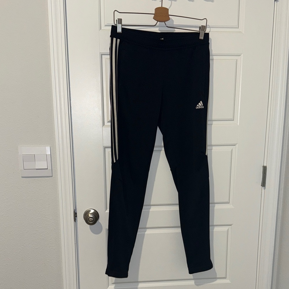 adidas black climacool 3 white stripe joggers with pockets size Medium